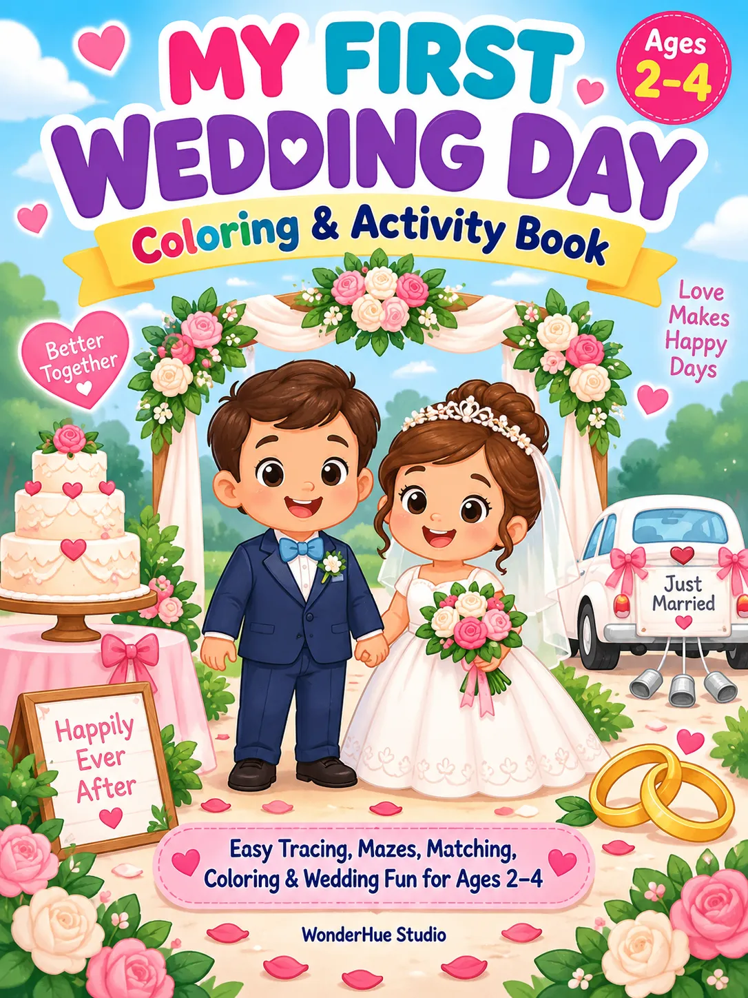 My First Wedding coloring book cover by WonderHue Studio
