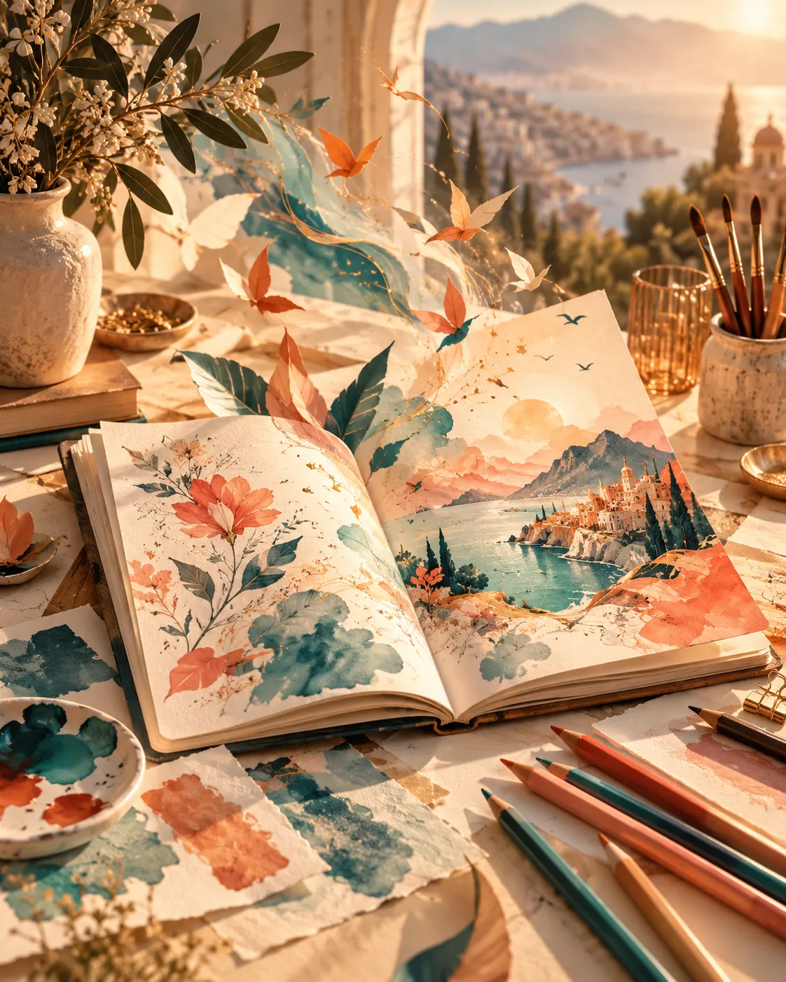 Creative studio composition celebrating imagination, color and artistic expression